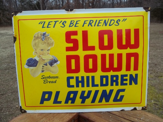 Porcelain Sunbeam Bread Slow Down Children Playing Sign Lets Be Friends School Sign Advertising Sign