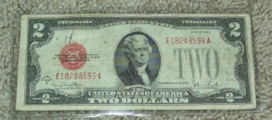 1928-G Red Seal $2 Two Dollar United States Treasury Note Bill