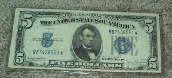 1934-D $5 Five Dollar Silver Certificate Currency Bill
