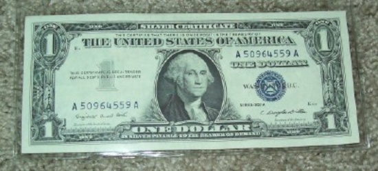 1957-A $1 Silver Certificate Uncirculated Note Currency One Dollar