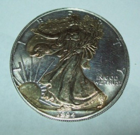 1994 American Silver Eagle 1 troy oz. .999 Fine Silver Dollar Gold Gilded