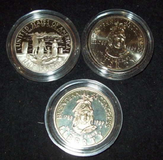 Lot of 3 Commemorative Half Dollars BU 2-1989-D Bicentennial Congress 1986-S Proof Liberty