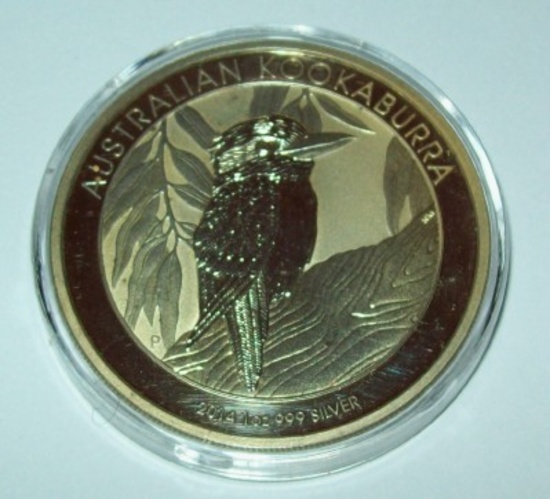 2014 Australia Kookaburra 1 troy oz. .999 Fine Silver Dollar Gold Gilded