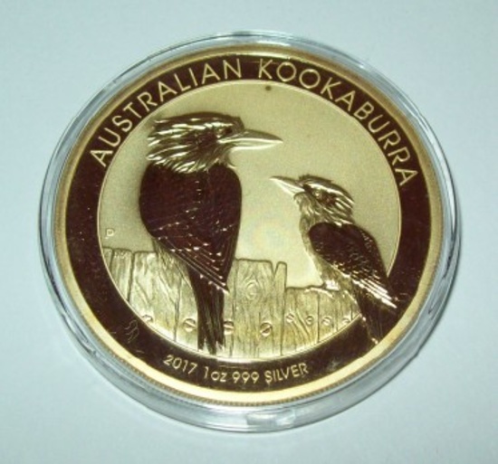 2017 Australia Kookaburra 1 troy oz. .999 Fine Silver Dollar Gold Gilded