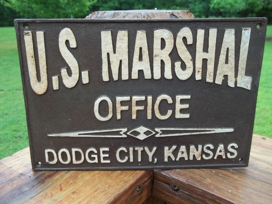 Heavy Cast Iron U.S. Marshal Office Dodge City Kansas Sign Plaque Wall Sign Old West