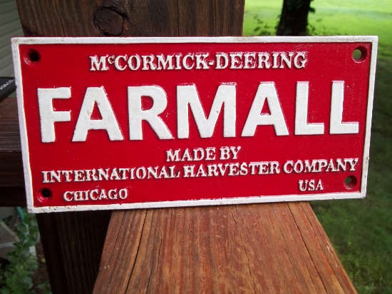 Cast Iron McCormick Deering Farmall Sign Plaque International Harvester Company Chicago USA Tractor