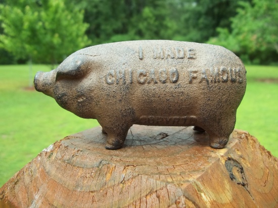 Cast Iron I Made Chicago Famous Pig Hog Bank Coin Money Bank