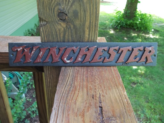 Cast Iron Winchester Guns Sign Plaque Advertising Sign