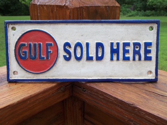 Cast Iron Gulf Sold Here Gas Station Sign Plaque