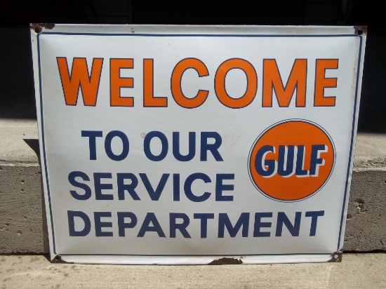Porcelain Gulf Welcome To Our Service Department Sign Gas Station Sign
