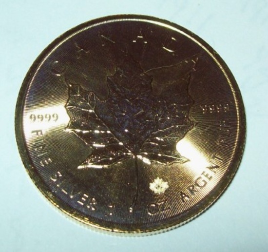 2019  Canada Silver Maple Leaf 1 troy oz. .999 Fine Silver $5 Dollar Coin Gold Gilded