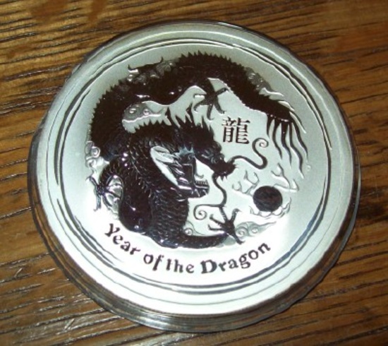 2012 Australia Year of the Dragon 1 Oz. .999 Fine Silver Dollar Coin