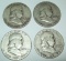 Lot of 4 Franklin Silver Half Dollars 1951-S, 1952-S, 1953-S, 1954-S