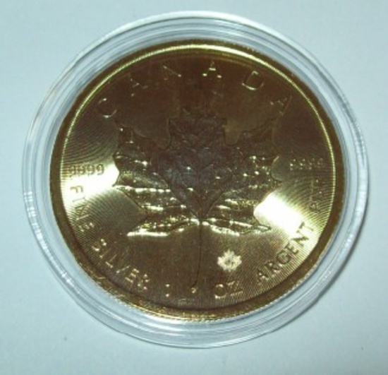 2019 Canada Maple Leaf Gold Gilded Silver $5 Coin 1 troy oz. .999 Fine Silver