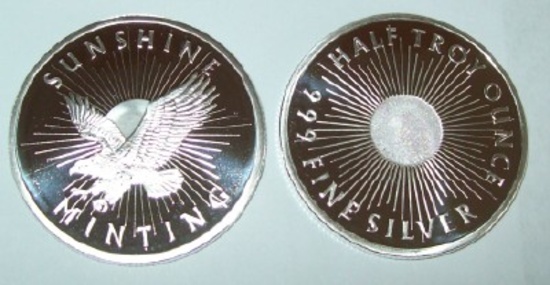 Lot of 2 Sunshine Mint 1/2 oz. .999 Fine Silver Coins