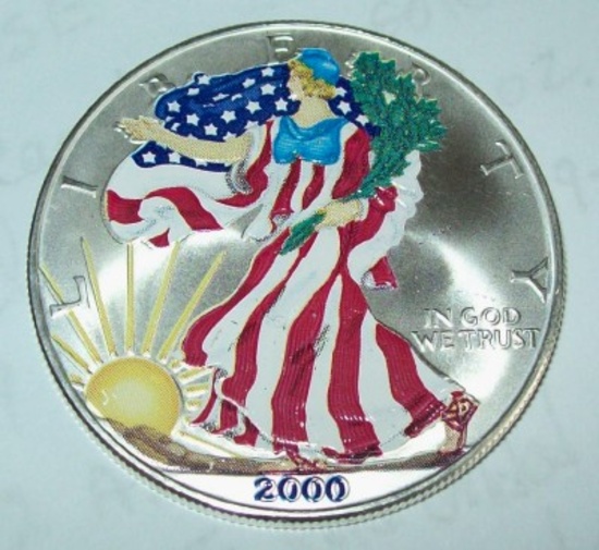 2000 American Silver Eagle Colorized 1 troy oz. .999 Fine Silver Dollar Coin