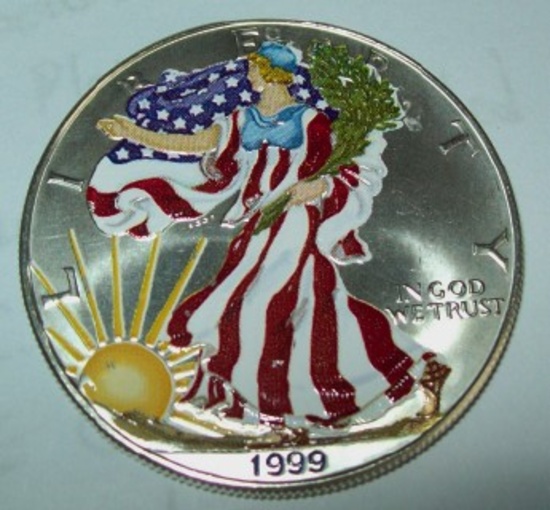 1999 American Silver Eagle Colorized Silver Dollar Coin 1 troy oz. .999 Fine Silver