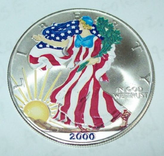 2000 American Silver Eagle Colorized Silver Dollar Coin 1 troy oz. .999 Fine Silver
