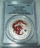 2012-P PCGS MS69 Australia Red Dragon 1/2 Oz. .999 Fine Silver Half Dollar Coin