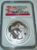 2012-P NGC MS69 Australia Dragon 1 Oz. .999 Fine Silver Dollar Coin