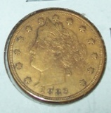 1883 Liberty Head Rackateer V-Nickel Gold Plated Coin