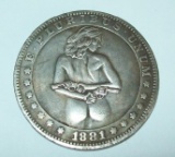 1881-CC Morgan Hobo Dollar Fantasy Coin Nude Lady with Pistols