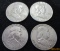 Lot of 4 Franklin Silver Half Dollars 1954, 3-1962-D