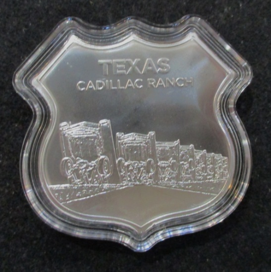 2019 Icons of Route 66 Texas Cadillac Ranch 1 oz. .999 Fine Silver Shield in Capsule