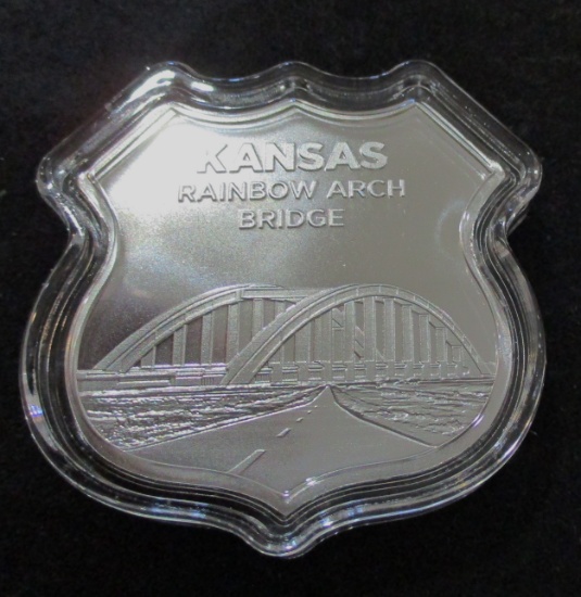 2019 Icons of Route 66 Kansas 1 oz. .999 Fine Silver Shield in Capsule