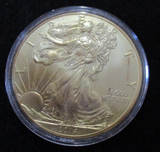 2014 American Silver Eagle 1 troy oz. .999 Fine Silver Dollar Coin Gold Gilded