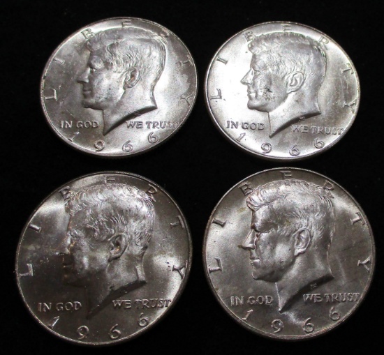 Lot of 4 1966 40% Silver BU Kennedy Half Dollars