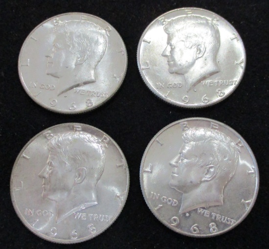 Lot of 4 1968-D 40% Silver BU Kennedy Half Dollars