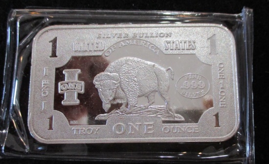 Buffalo Dollar Bill 1 troy oz. .999 Fine Silver Bar