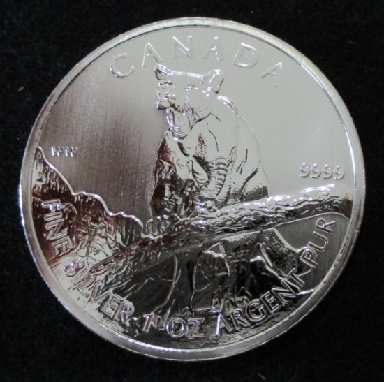 2012 Canada Cougar Wildlife Series $5 1 troy Oz. .999 Fine Silver Coin
