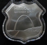 2018 Icons of Route 66 Missouri Arch 1 oz. .999 Fine Silver Shield in Capsule