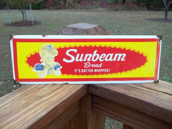 Sunbeam Bread It's Batter Whipped Porcelain Sign Store Display Advertising Sign