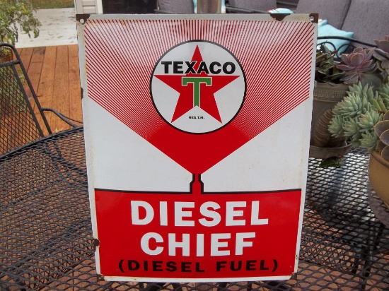 Porcelain Texaco Diesel Chief Diesel Fuel Station Sign