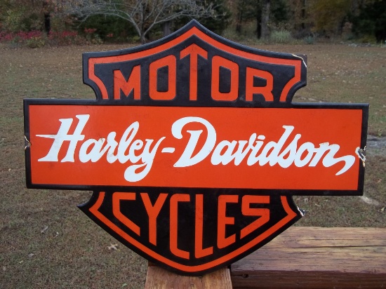 Large Heavy Porcelain Harley Davidson Motorcycles Motor Cycle Shield Logo Sign Store Dealer Sign