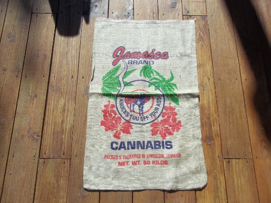 Jamaica Brand Cannabis Burlap Weed Bag Kingston Jamaica Knocks You Off Your Ass Donkey