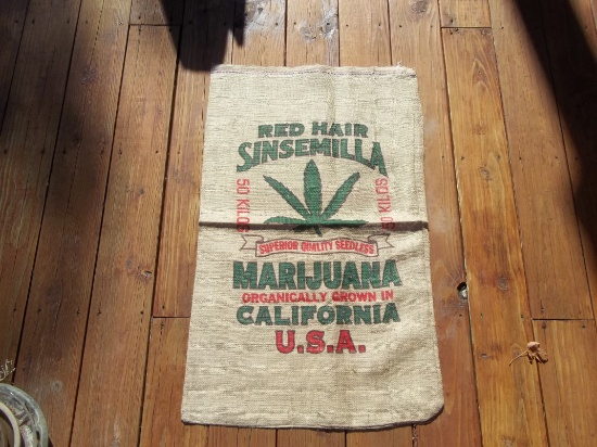Red Hair Sinsemilla Burlap Bag 50 Kilos Organically Grown California USA Seedless Weed Bag