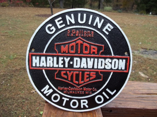 Cast Iron Round Harley Davidson Genuine Motor Oil Sign Milwaukee Wis