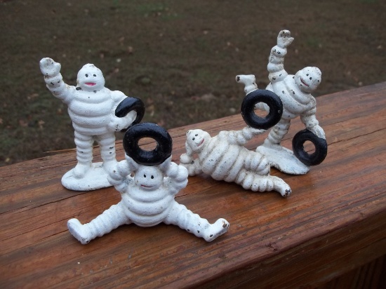 4 Cast Iron Mini Michelin Man Men Figurines Tire Store Promotional Giveaways