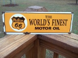 Porcelain Phillips 66 The World's Finest Motor Oil Sign Station Pump Plate Sign