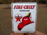 Porcelain Texaco Fire Chief Gasoline Pump Plate Sign Fireman Helmet Hat