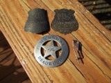 2 Brass Wyatt Earp Gun Grip Tags From People Of Dodge City 1878 & Marshal Deadwood Badge