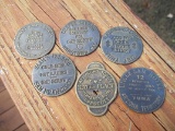 6 Brass Cat House Brothel Tokens Coins Slug Yuma, San Francisco Etc.