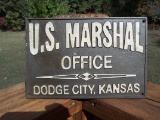 Heavy Cast Iron U.S. Marshal Office Dodge City Kansas Sign Plaque Wall Sign Old West