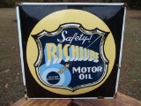 Porcelain Richlube Safety Motor Oil Sign 100% Pure Pennsylvania Pump Plate