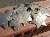 Lot Of 8 Brass Texas Rangers Badges & 1 Brass US Marshal Deputy Oklahoma Territory Badge