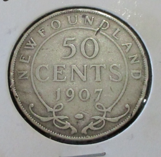 1907 Newfoundland Canada Silver Half Dollar Foreign Coin